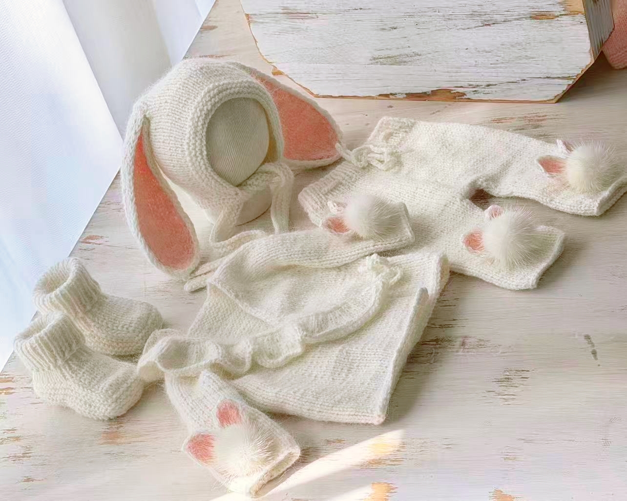 Handmade Knitted Bunny Outfit Set - Newborn Photography Costume - Image 2